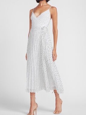 Express White and Black Polka Dot Pleated Wrap Midi Dress Size S